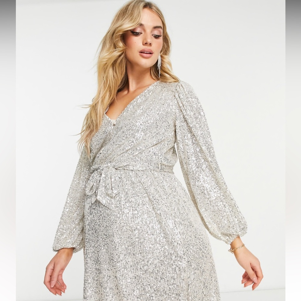 ASOS / River Island Maternity | Sequin Belted Mini Dress | like new with tags